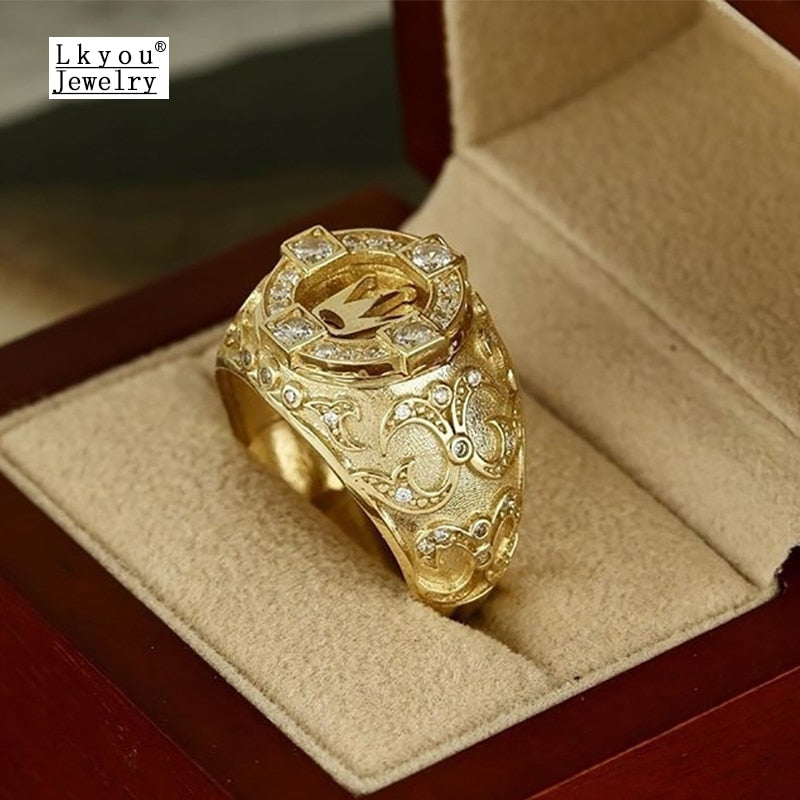 Luxury Micro Set Zircon Crown Rings for Men Women Gold Color Ring Party Banquet Jewelry Gift