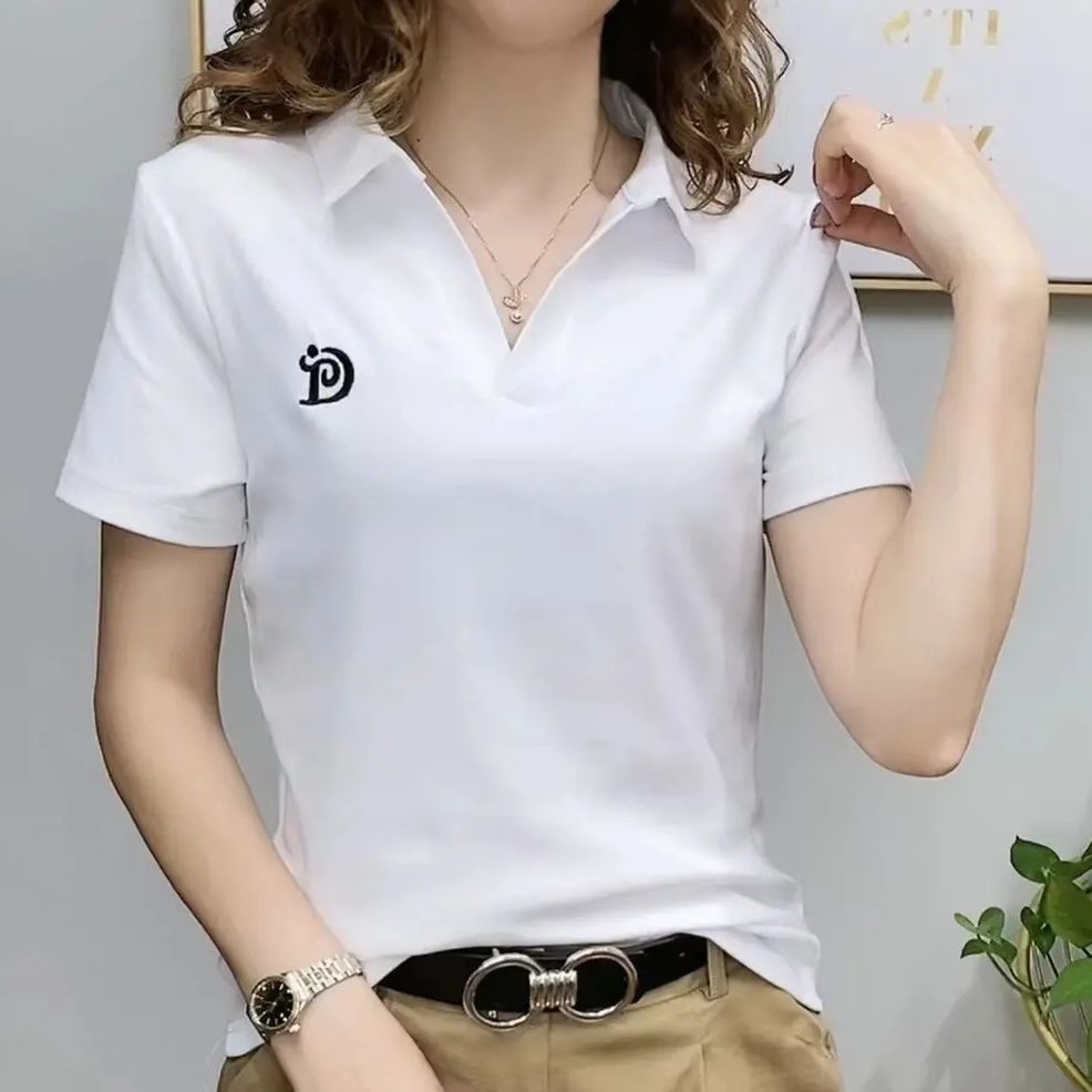 Short Sleeve Summer V-neck Letter Pullover Knitted Tees - Jeglowstore