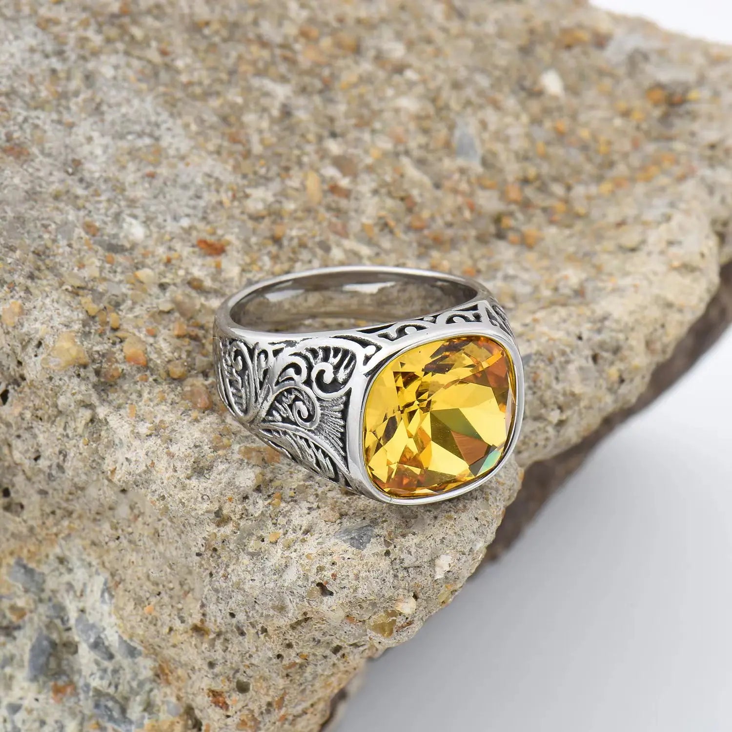 Men’s Multi-Color Stainless Steel Gemstone Ring - Jeglowstore