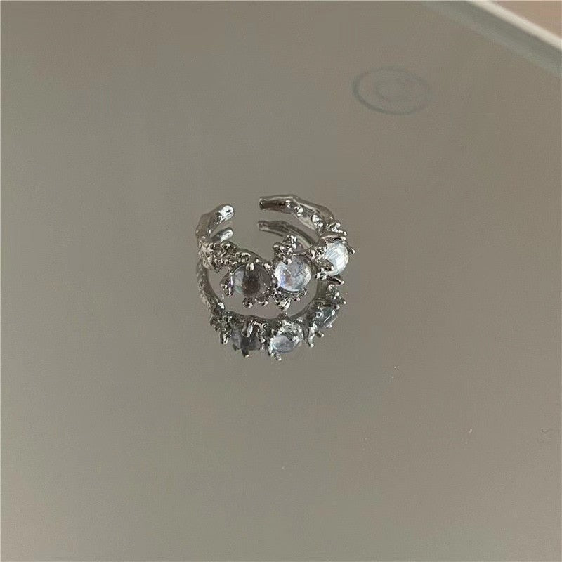 Kpop Crystal Love Heart Open Ring For Women Wedding Luxury Vintage Jewelry Y2K Accessories