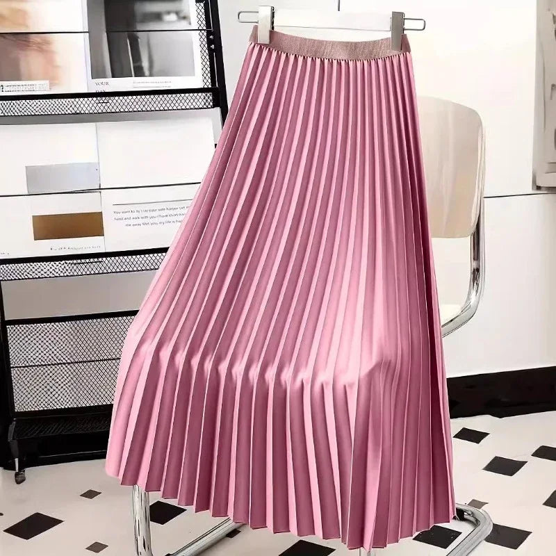 Women’s Vintage Pleated Long Skirt Casual Elegant