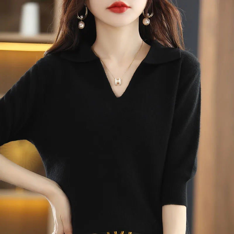 Women’s Solid Merino Knit T shirt - Jeglowstore