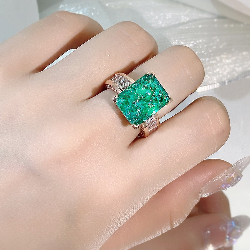 2022 NEW Fashion 18K Gold Emerald Paraiba Couples Ring For Women  Full Diamond Zircon Engagement Valentine's Day Gift Jewelry