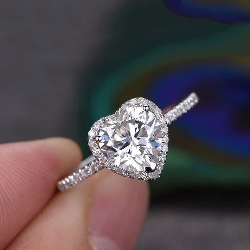 Luxury Silver Color Heart Ring for Women Exquisite Fashion Metal Inlaid White Zircon Stones Wedding Ring Engagement Jewelry - Jeglowstore