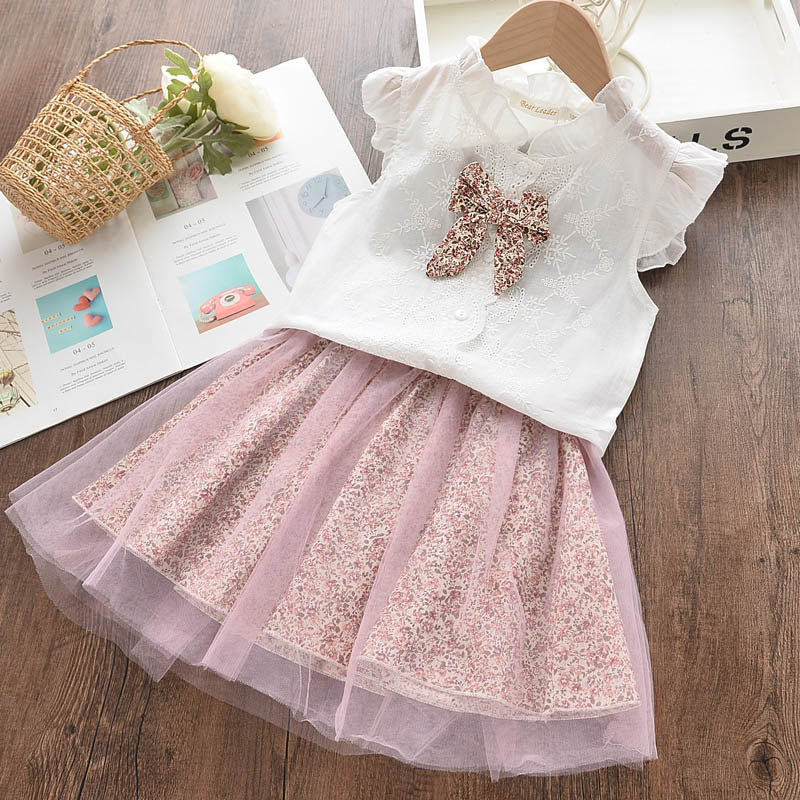 Bear Leader New Summer Casual Children Sets Chiffon Flowers Blue T-shirt Pants Girls Clothing Sets Kids Summer Set for 3-7 Years