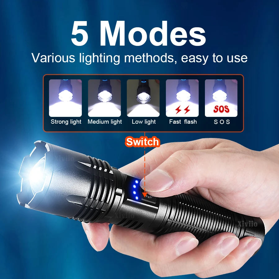 1000000LM Ultra Powerful Handheld Flashlight High Power Rechargeable Torch Long range 3000M Flash Lights Outdoor Camping Lantern - Jeglowstore