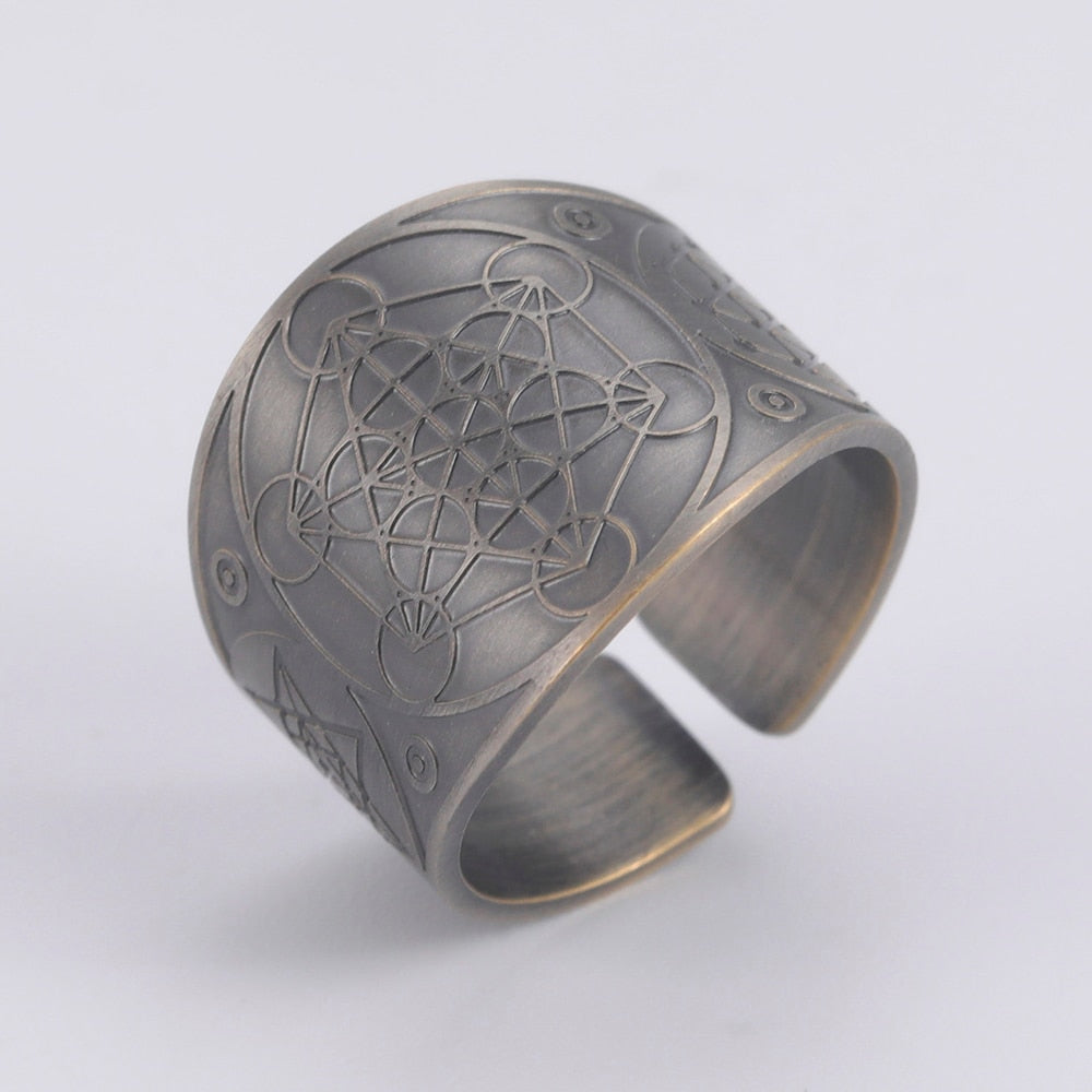 Dawapara Seal of The 7 Archangels Protection Ring Amulet Metatron Cube Lilith Symbol The Secrets of King Solomon Vintage Jewelry