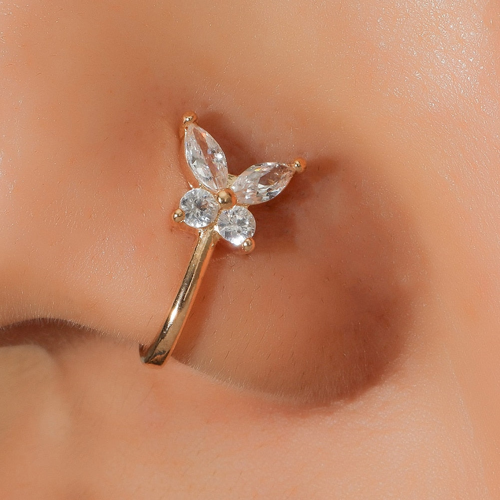 1 Pcs butterfly Non Pierced Without Hole Nose Ring Clip On Nose Hoop Ring Fake Piercings Ear Cuff Tragus Earrings Cartilage