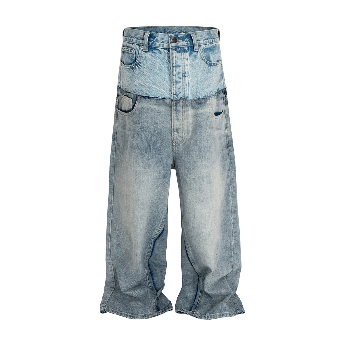 Double Waist Patchwork Baggy Jeans - Jeglowstore