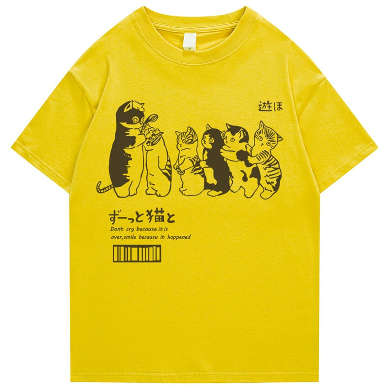Men's Oversized T Shirt Clothing Hip Hop Cat Shower Street Print T Shirt Casual Cotton 2022 Summer Short Sleeve T Shirt