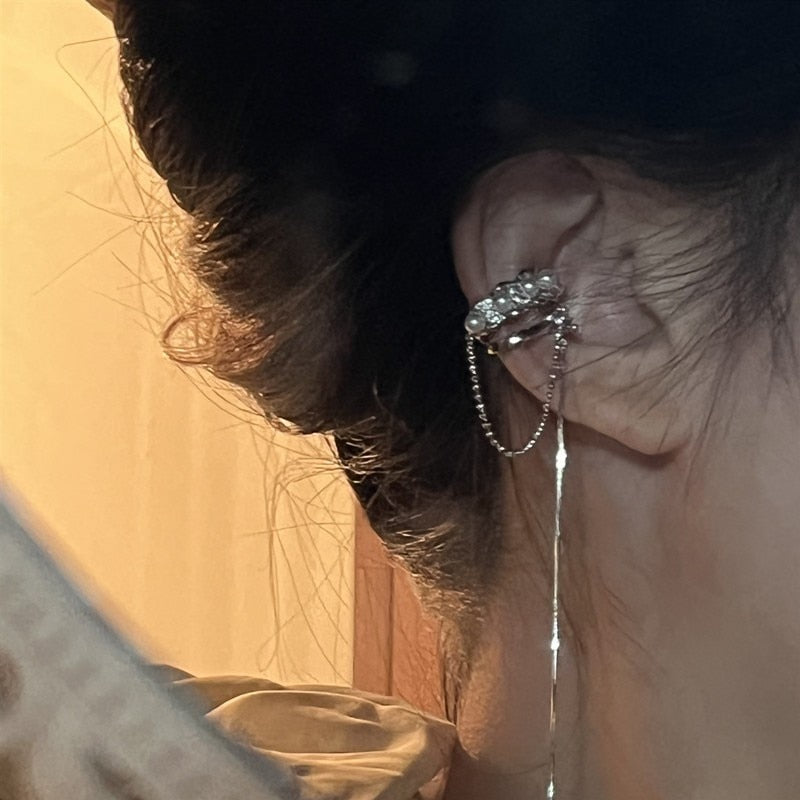 Simple Shine Star Cross Stud Earring Long Chain Tassel Earrings For Women Geometric Piercing Ear Jewelry Party Girl Gift