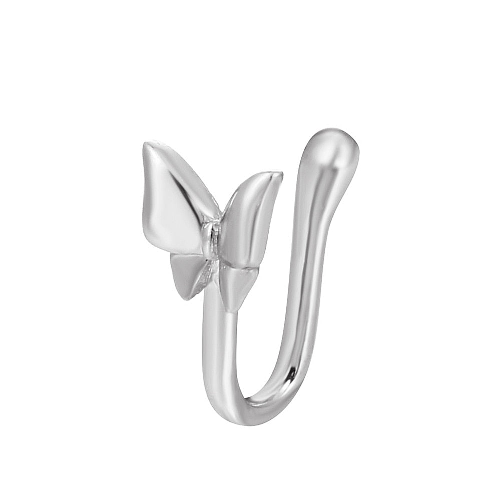 1 Pcs butterfly Non Pierced Without Hole Nose Ring Clip On Nose Hoop Ring Fake Piercings Ear Cuff Tragus Earrings Cartilage