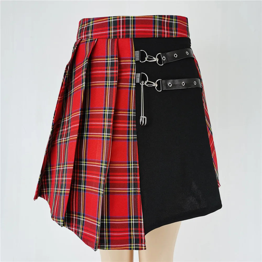 High Waist Plaid Pleated Mini Skirt - Jeglowstore