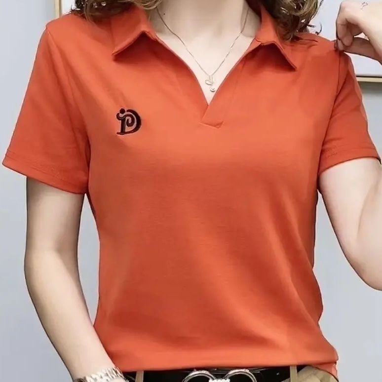 Short Sleeve Summer V-neck Letter Pullover Knitted Tees - Jeglowstore