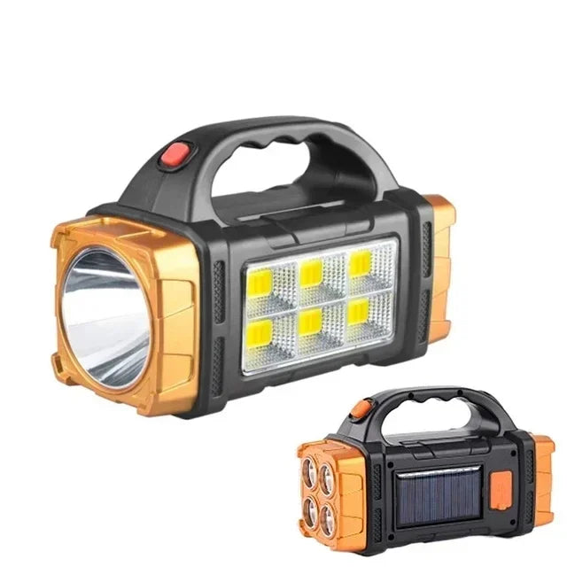 2024 Powerful LED Flashlight USB+Solar Rechargeable Flashlight COB Outdoor Camping Torch Portable Searchlight Power Bank Outdoor - Jeglowstore
