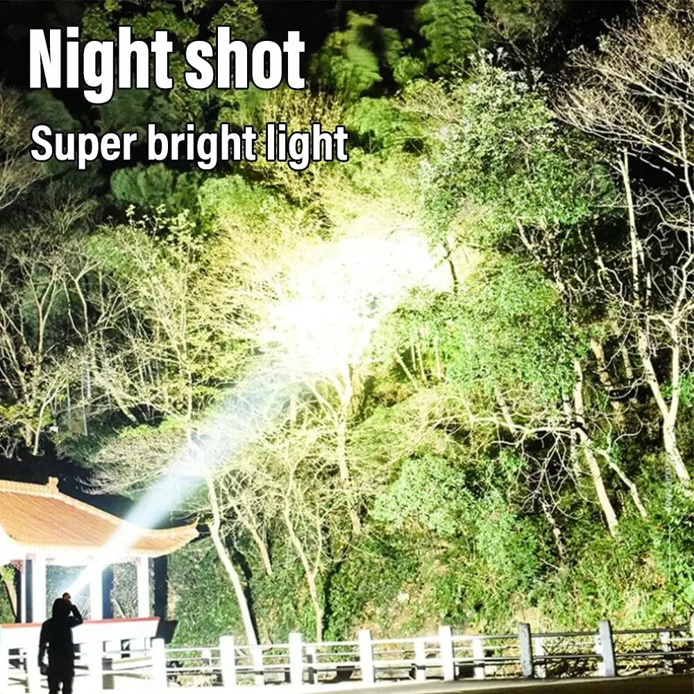 2024 Powerful LED Flashlight USB+Solar Rechargeable Flashlight COB Outdoor Camping Torch Portable Searchlight Power Bank Outdoor - Jeglowstore