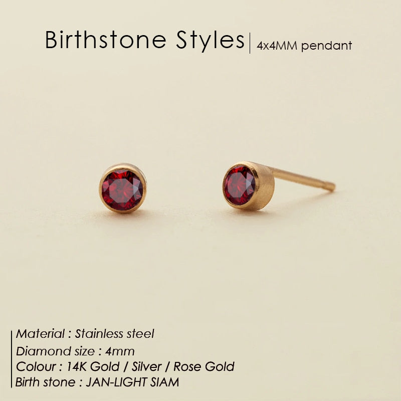 SUNIBI Stainless Steel Earrings for Women Birthstone Piercing Gun Gold Color Ear Stud Push-Back Piercing Gifts Jewelry Wholesale