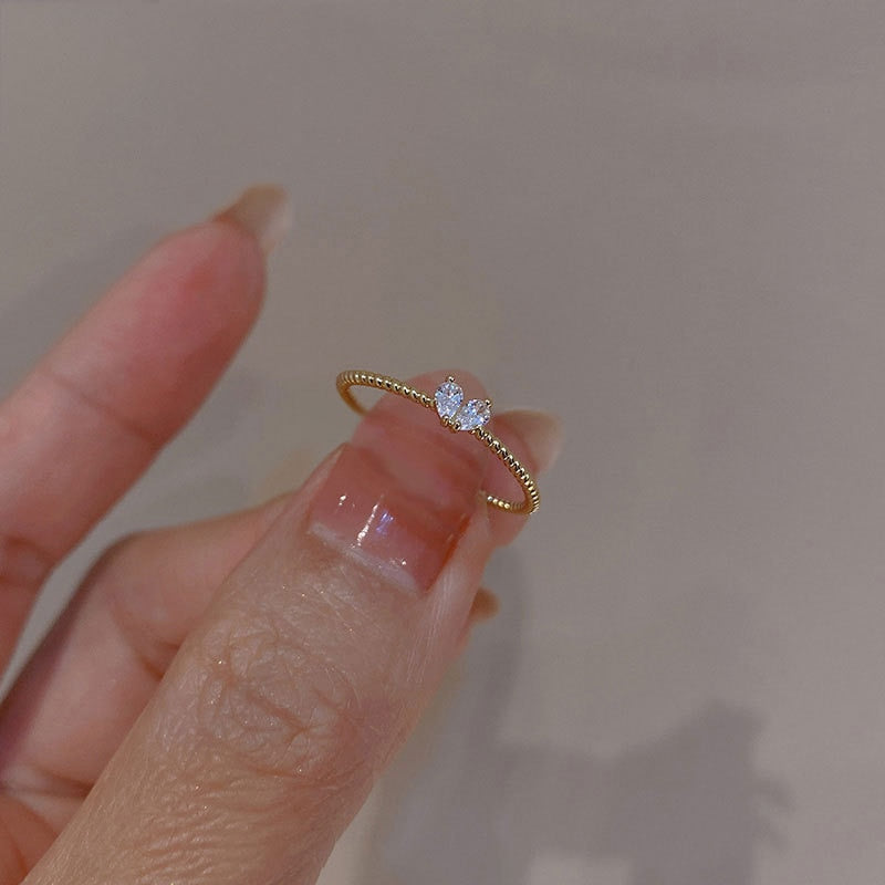 New Fashion Weave Crystal Heart Shaped Cute Wedding band Rings For Women Gold Color Engagement Female Party Ring Gift Jewerly