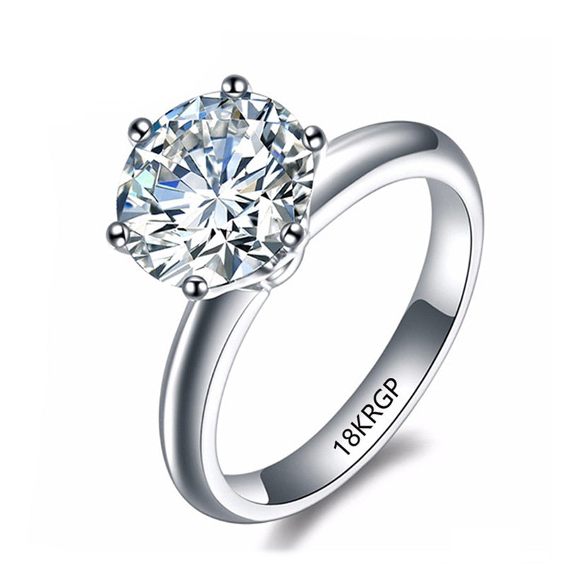 With Credentials Never Fade 18K White Gold Color Ring Round 2.0ct Zircon Diamant Wedding Band Accessories Women Classic Jewelry - Jeglowstore