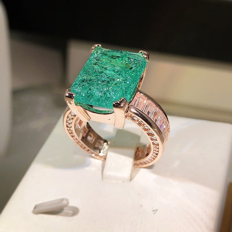 2022 NEW Fashion 18K Gold Emerald Paraiba Couples Ring For Women  Full Diamond Zircon Engagement Valentine's Day Gift Jewelry