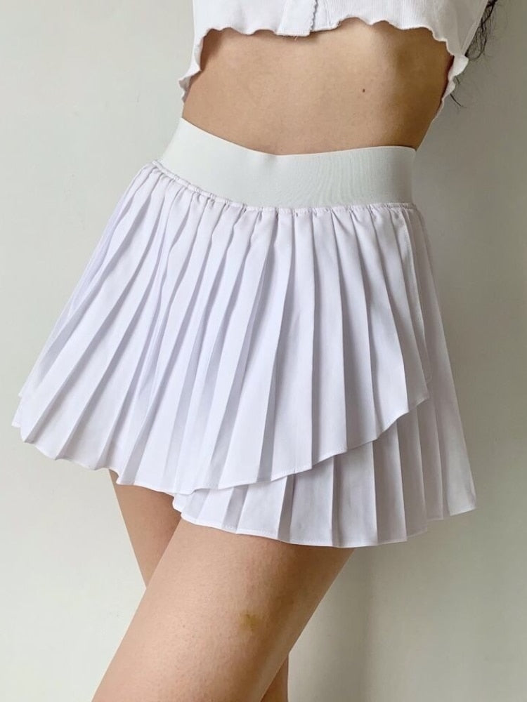 Tennis Skirt Ladies Sports Wears Summer Quick Dry Irregular Pleated Mini Skirts Solid Running Skirt Golf Wear Women Gym Clothes - Jeglowstore