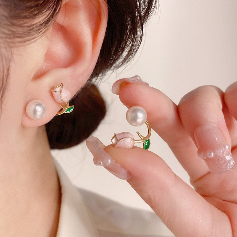 Korean Crystal Earrings Metal Pearl Ear Clips For Women Fashion Ear Claw Earring Girls Elegant Trendy Jewelry Party Gift