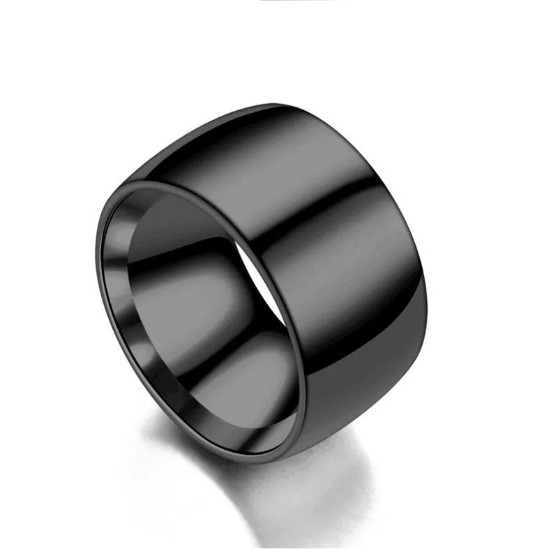 HNSP 12MM Wide Stainless Steel Smooth Ring For Men Punk Jewelry Finger Accessories Male - Jeglowstore