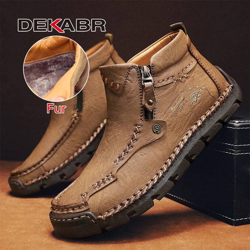 Men’s Fur-Lined Leather Ankle Boots - Jeglowstore