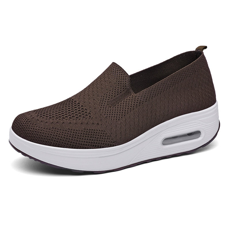 New Women Flat Sneakers Comfy Light Thick Sole Breathable Mesh Female Shoes Slip-On Durable Spring Stylish Trend Leisure Flats