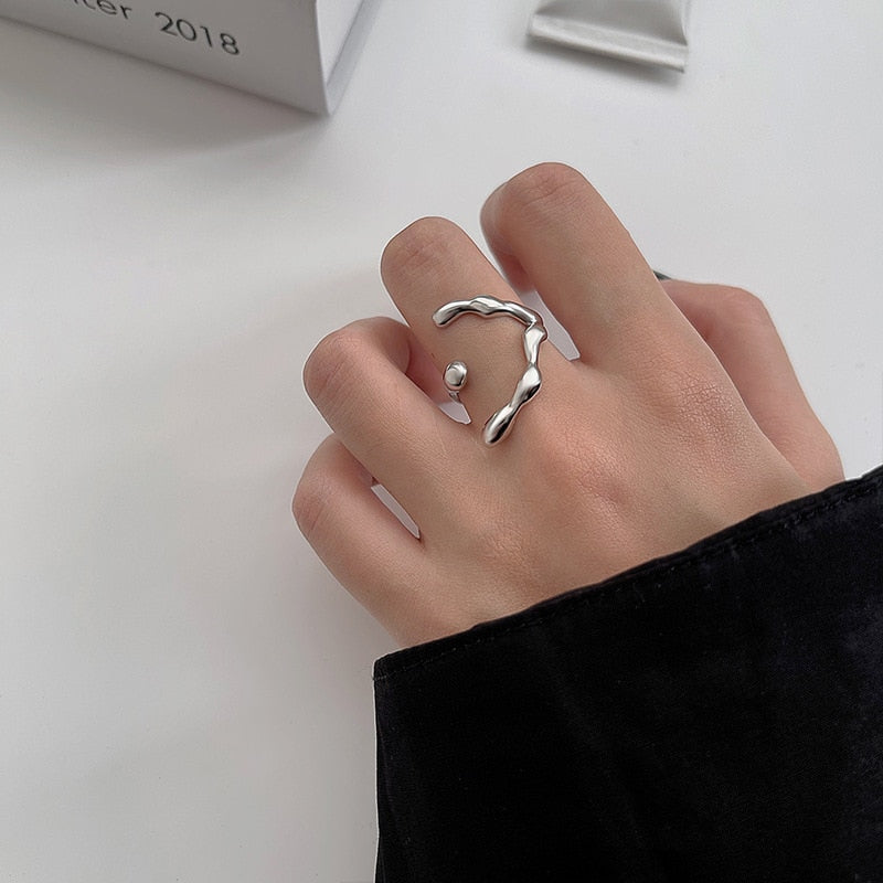 2023 New Arrival Irregular Hollow Silver Color Wide Ring Female Fashion Retro Unique Design Handmade Jewelry Gifts