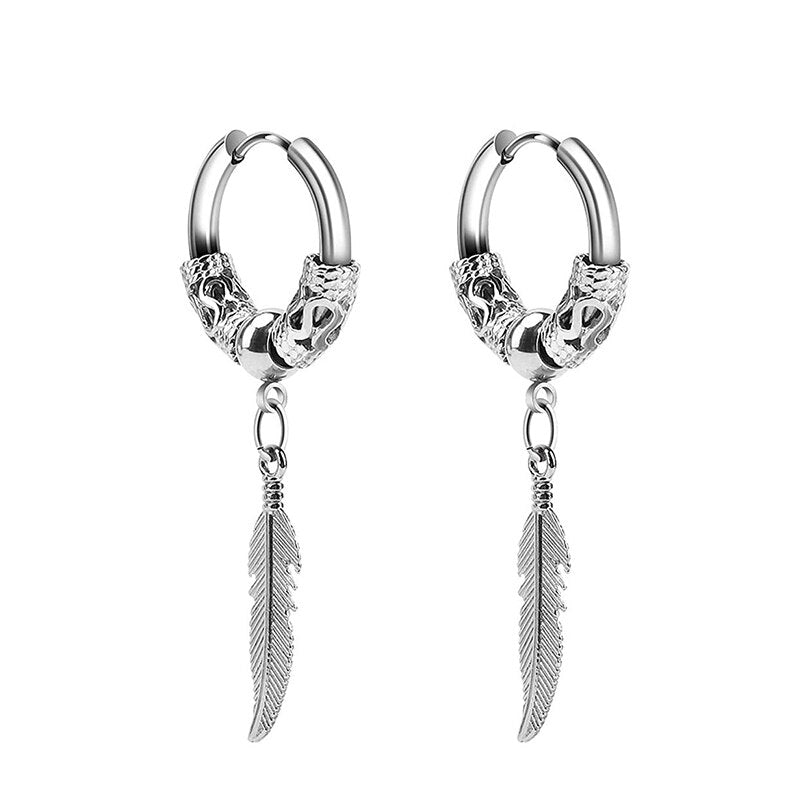 2pc korean Fashion Cross feather Stud Earrings Punk Rock Style For Women men High Quality Stainless steel Hiphop Ear Jewelry