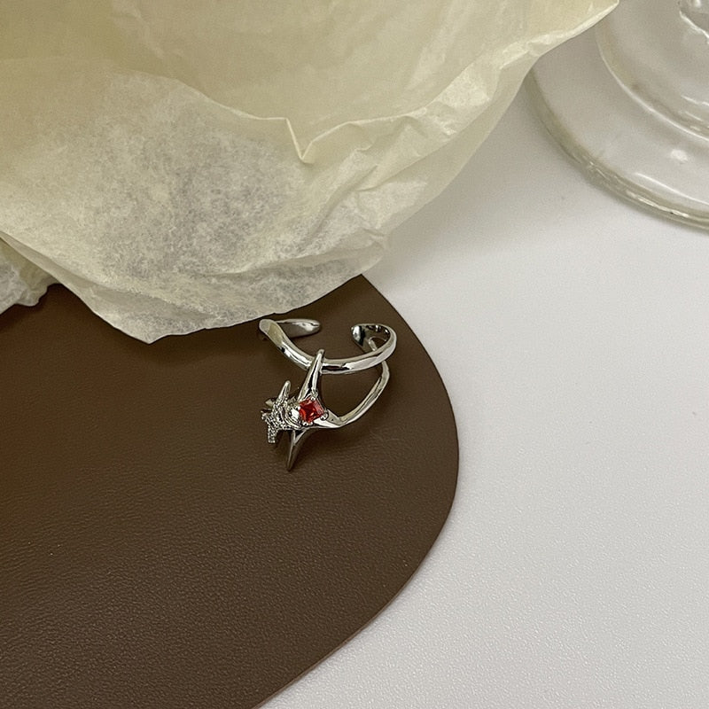New Design Irregular Zircon Star Ring Creative Spiral Cross Star Open Rings Aesthetic Geometric Jewelry Party Gift