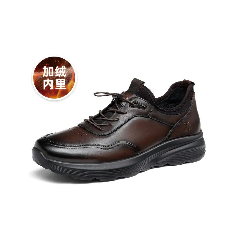 Golden Camel Men's Shoes Winter Velvet Warm Business Casual Sports Leather Shoes Soft Sole Shock Absorption Non-slip Sneakers - Jeglowstore