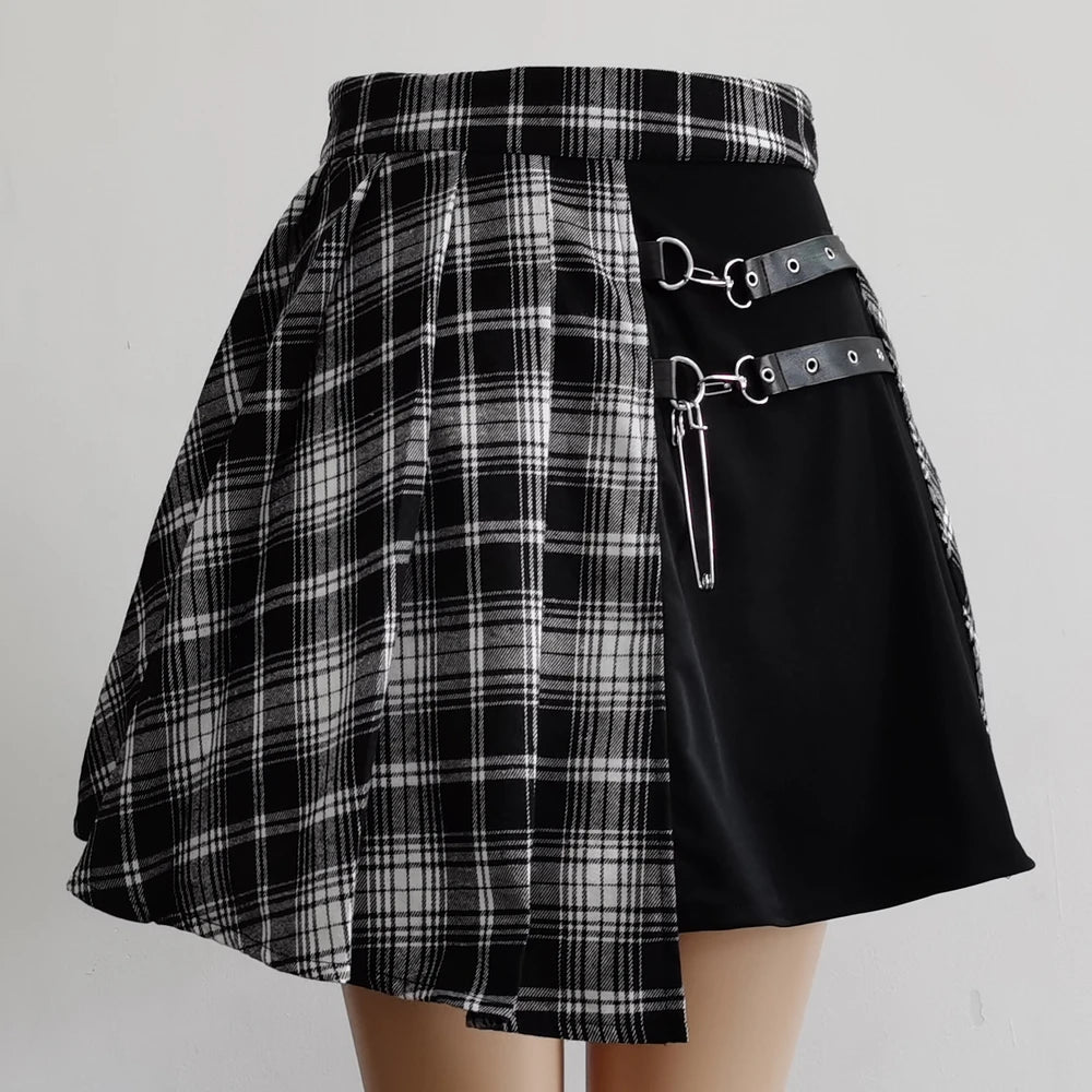 High Waist Plaid Pleated Mini Skirt - Jeglowstore