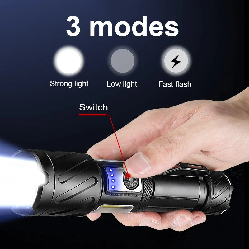 High Power Tactical Torch USB RechargeableLEDPowerful Flashlight with Magnet Tail Metal Clip for Outdoor Sports Camping Lantern - Jeglowstore