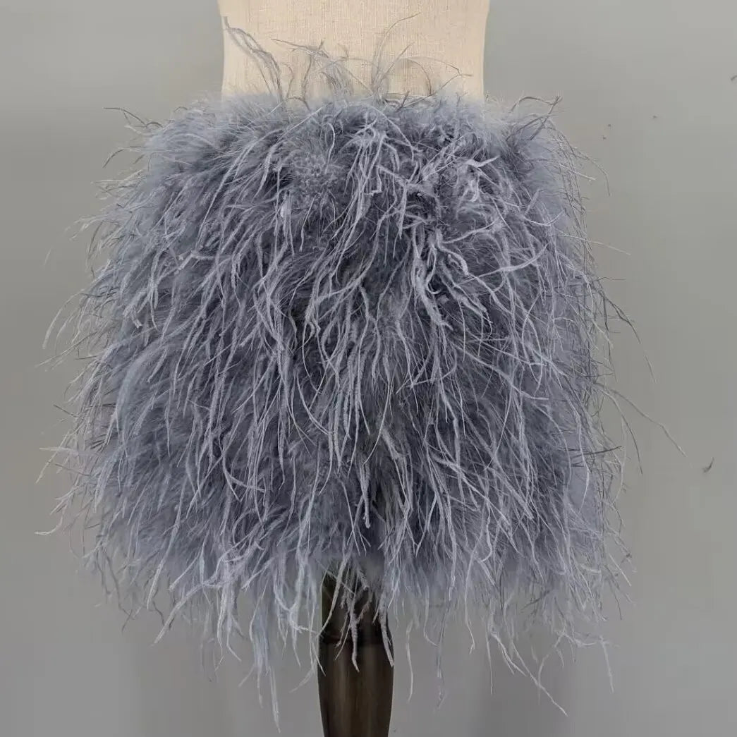 Ostrich Feather Mini Skirt - Jeglowstore