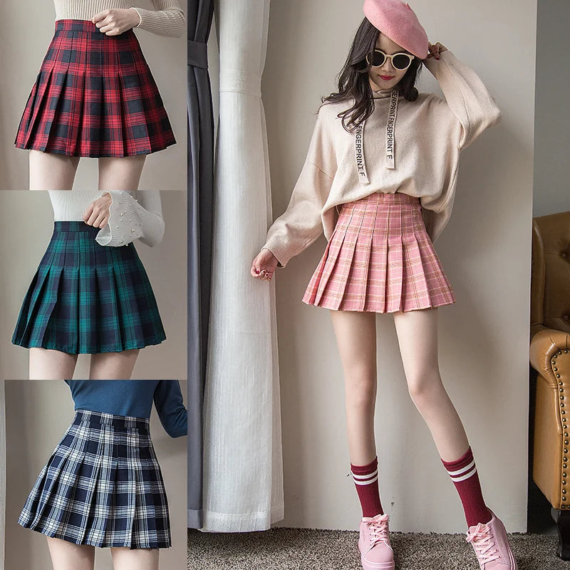 High Waist Plaid Pleated Mini Skirt with Zipper - Jeglowstore