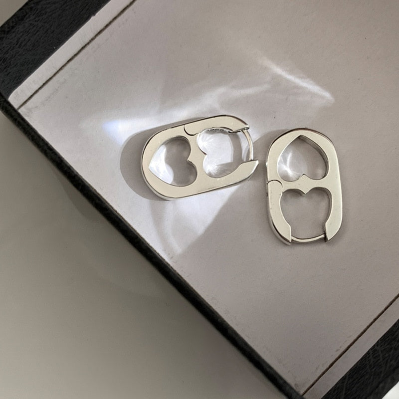 CIAXY Silver Color Pig Nose Earrings for Women Geometric Hollow Heart Design Ear Buckle 2022 Korea Fashion  Jewelry