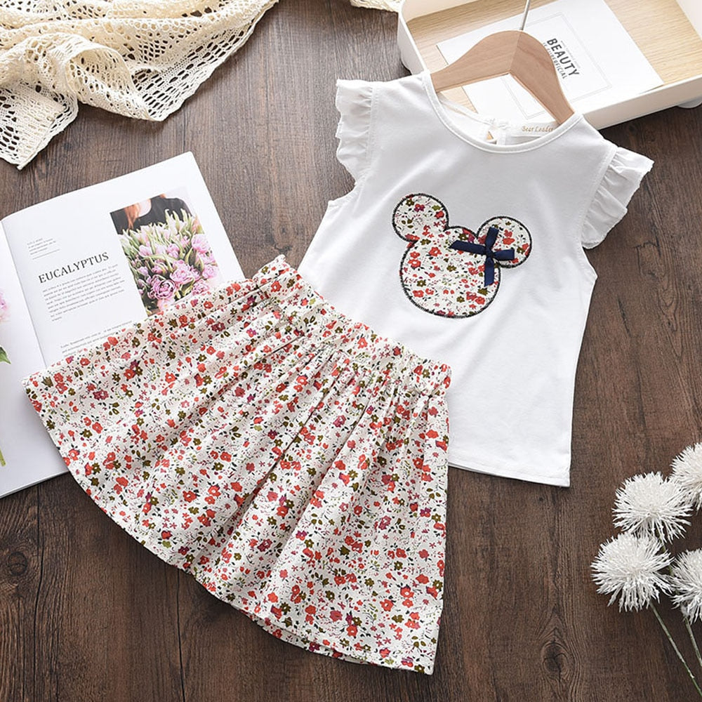 Bear Leader New Summer Casual Children Sets Chiffon Flowers Blue T-shirt Pants Girls Clothing Sets Kids Summer Set for 3-7 Years