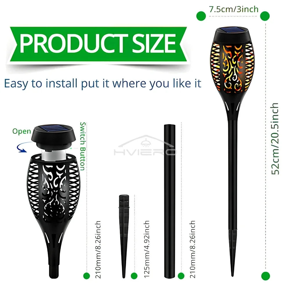 1/2/4/6/8/10/12X Solar Flame Torch Lights 12LED Flickering Waterproof Garden Decoration Outdoor Lawn Path Yard Patio Floor Lamp - Jeglowstore