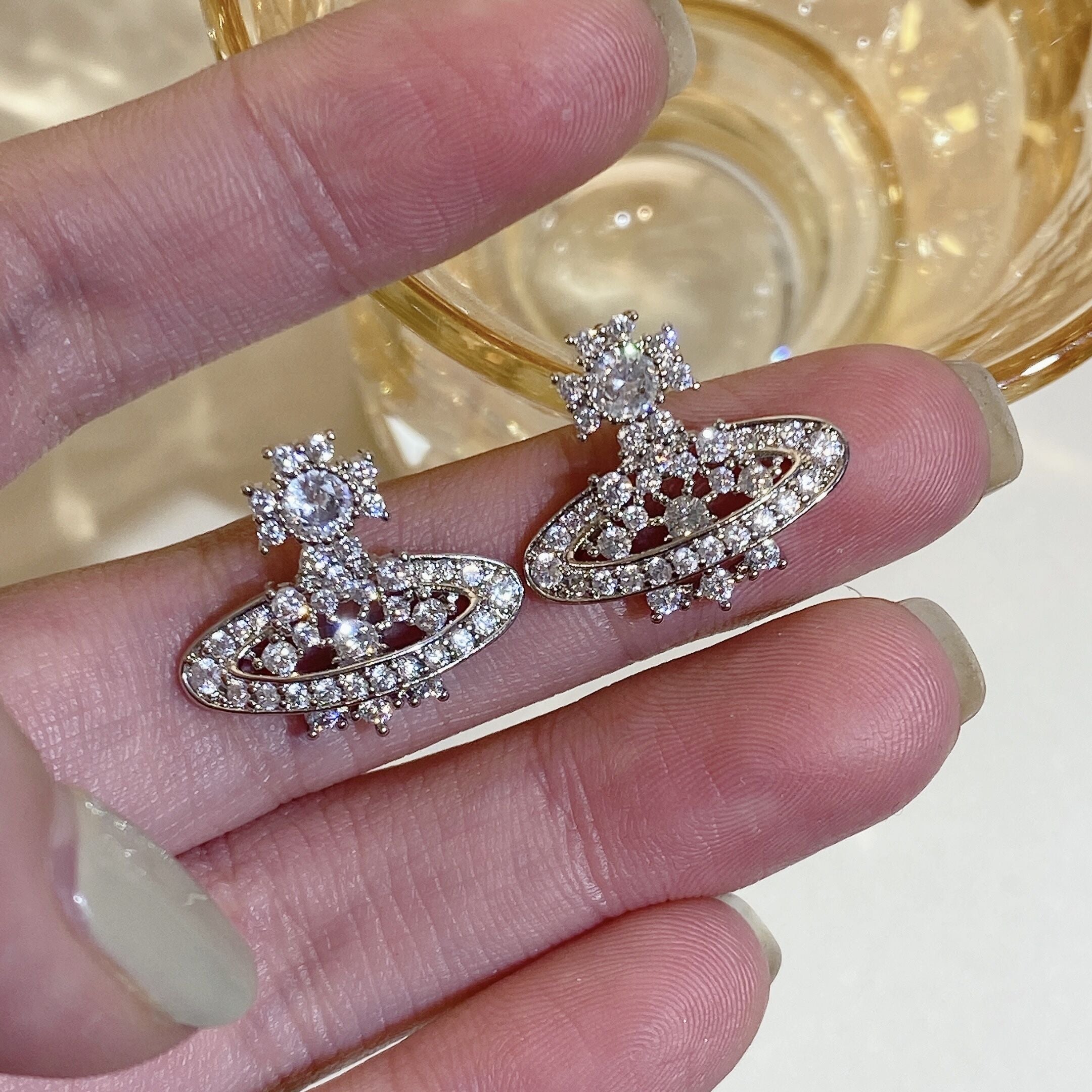 Korean Style Fashion Delicate Zircon Stud Earrings For Women Girl Luxury Saturn Earrings Simple Temperament Party Jewelry Gifts - Jeglowstore