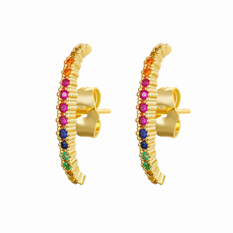 SIPENGJEL Fashion Single Row Crystal Zircon Geometric Stud Earrings for Women Ear Hook Clip Earrings Statement Piercing Jewelry