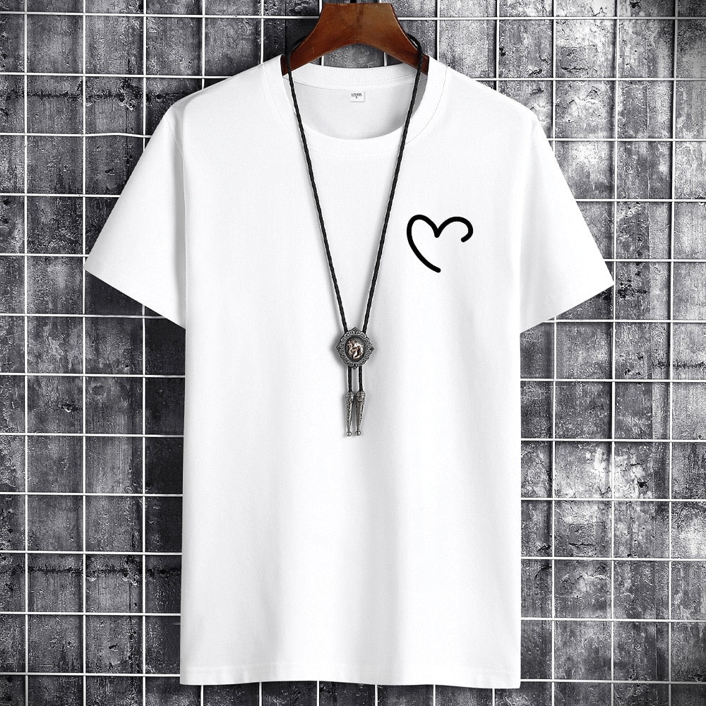 JFUNCY Oversize Summer Men's Cotton Tee Shirts Men Casual T-shirt Simple Love Heart Print Tshirt O-Neck Short Sleeve Man Tops