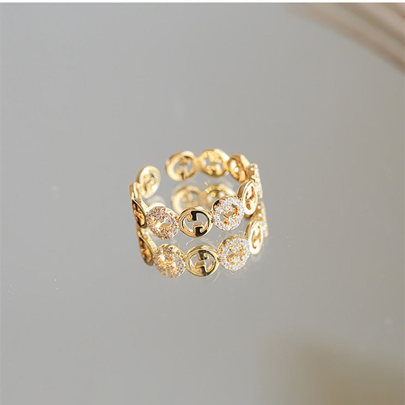 2023  Plated Trendy Light Luxury Adjustable Ring Women's Niche Design Word Fashion Personality Index Finger Ring Jewelry