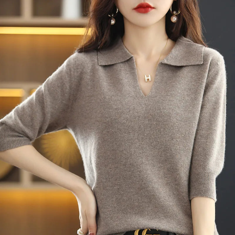 Women’s Solid Merino Knit T shirt - Jeglowstore