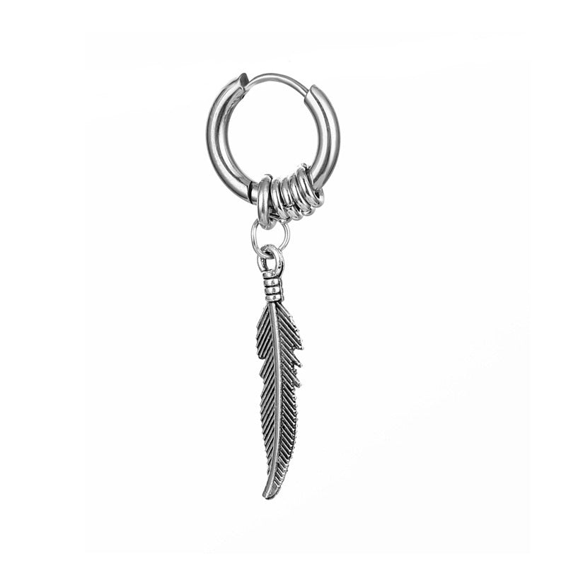 1Pcs Fashion Feather Hoop Stud Earrings For Women men 2022 New Punk Rock Style High Quality Stainless Steel Ear Jewelry Earrings
