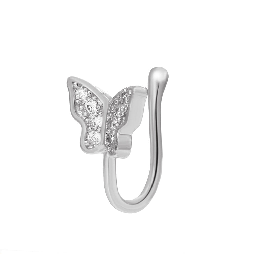 1 Pcs butterfly Non Pierced Without Hole Nose Ring Clip On Nose Hoop Ring Fake Piercings Ear Cuff Tragus Earrings Cartilage