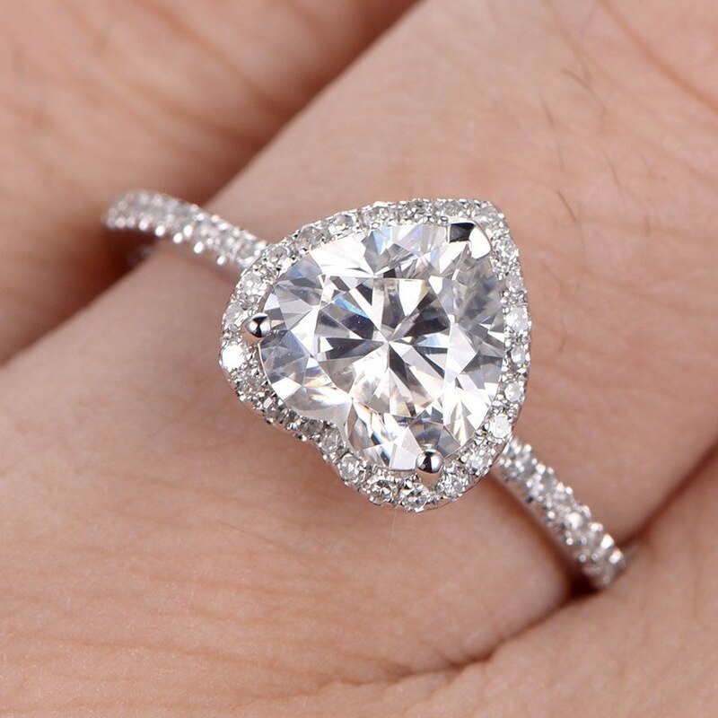 Luxury Silver Color Heart Ring for Women Exquisite Fashion Metal Inlaid White Zircon Stones Wedding Ring Engagement Jewelry - Jeglowstore