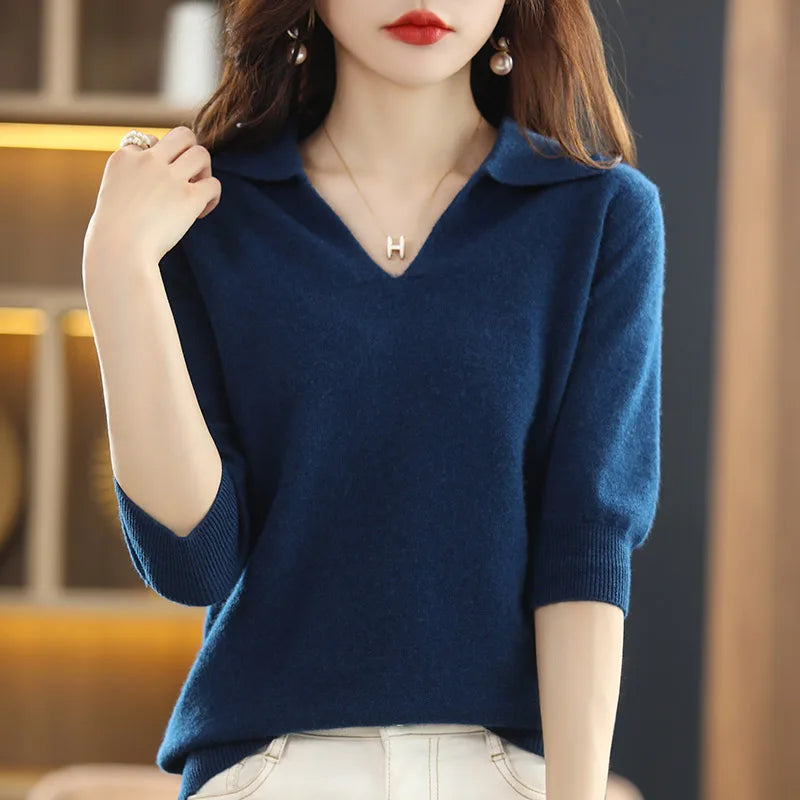 Women’s Solid Merino Knit T shirt - Jeglowstore
