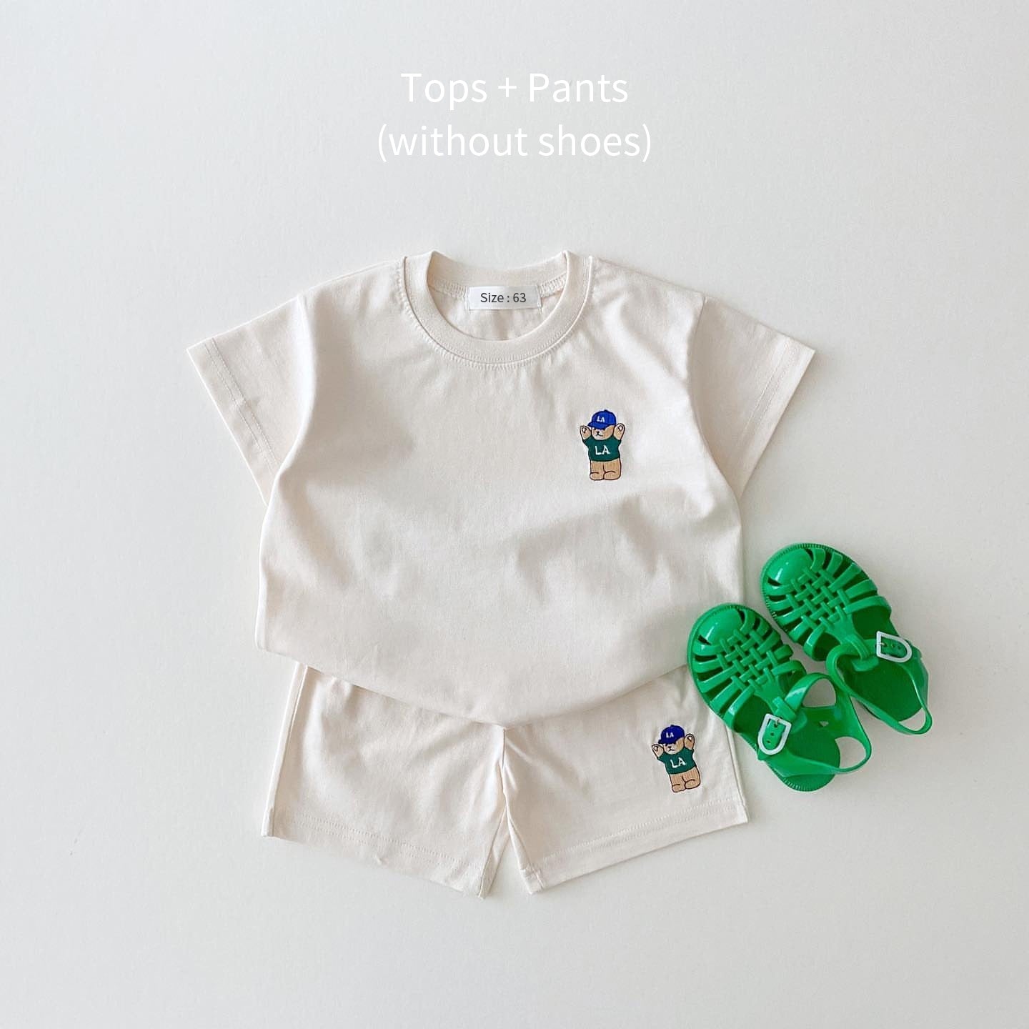 Korean Baby Boy Summer Clothes Set Embroidered Bear Colorful Tees T shirts+Loose Shorts Suit 2PCS Pack Baby Girls Clothing Sets